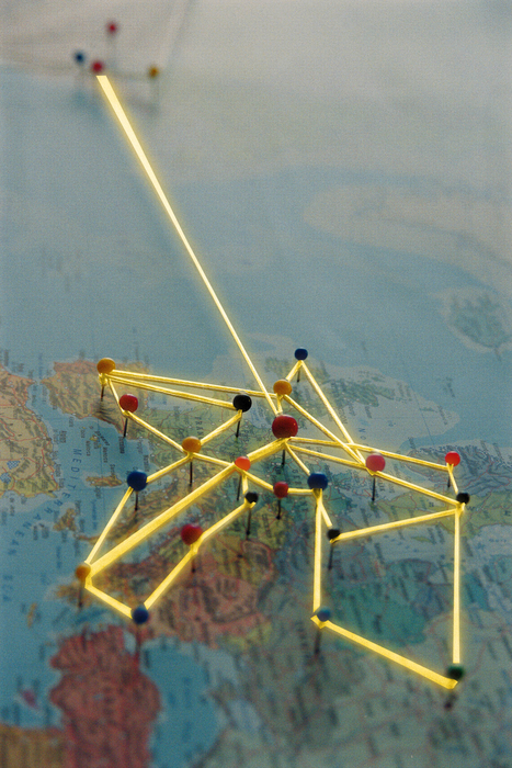 Connection lines across Europe